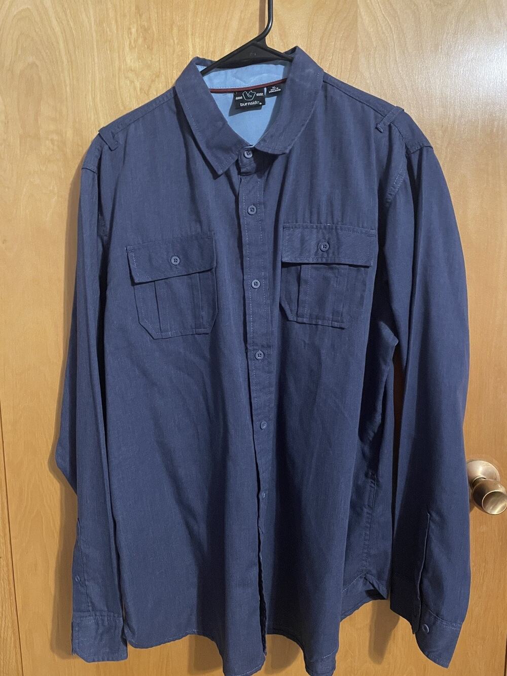 Burnside Mens XL Extra Large Blue Long Sleeve Button Down Shirt Casual